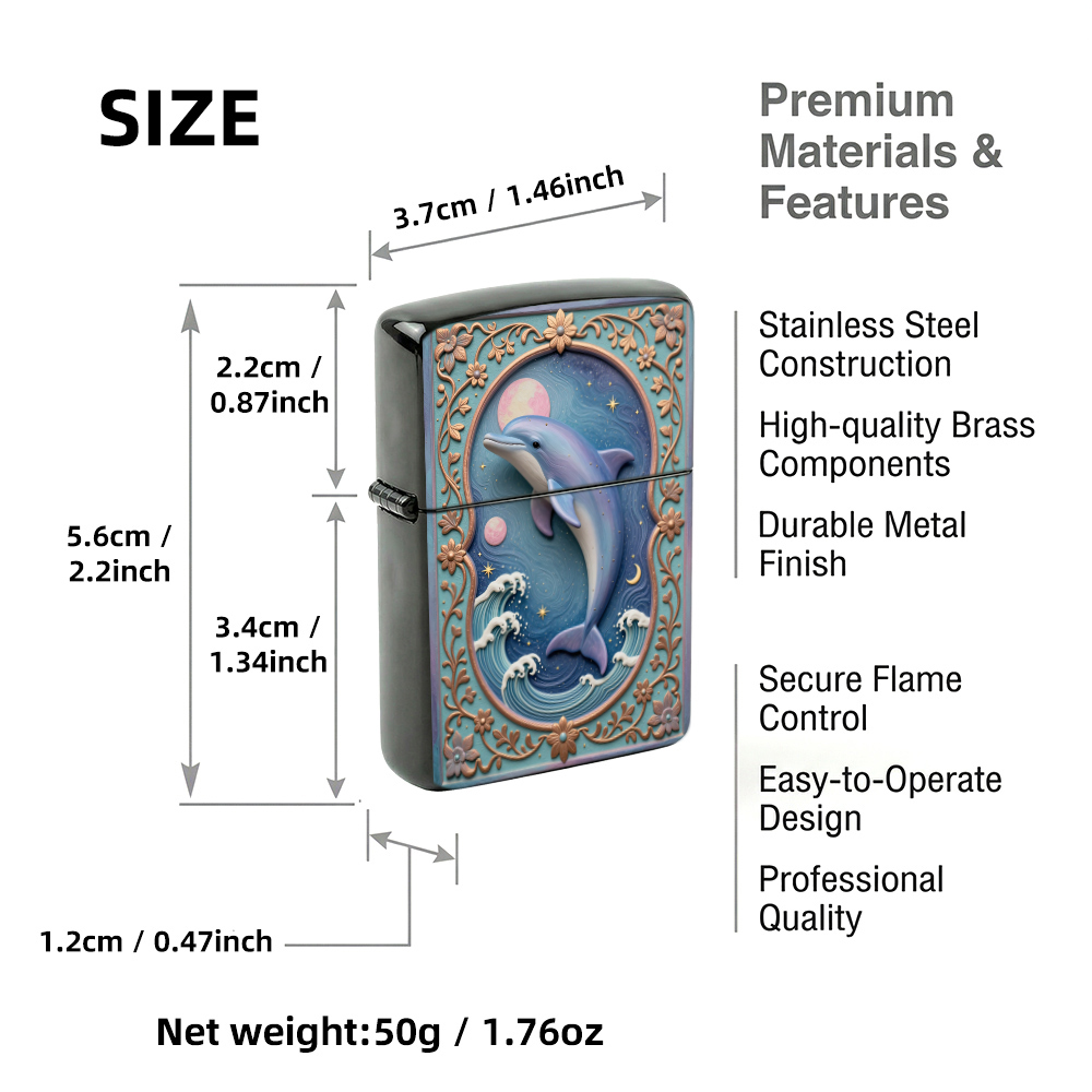 Flip Top Lighter Dolphin Moon  - Vintage Collectible Lighters recension och pris